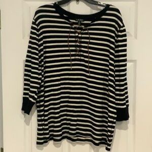 Ralph Lauren Black and White Striped Lace-Up Top
